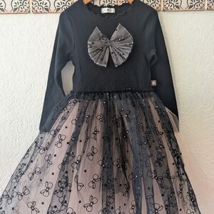 Black and Pink Tulle Dress with Bow